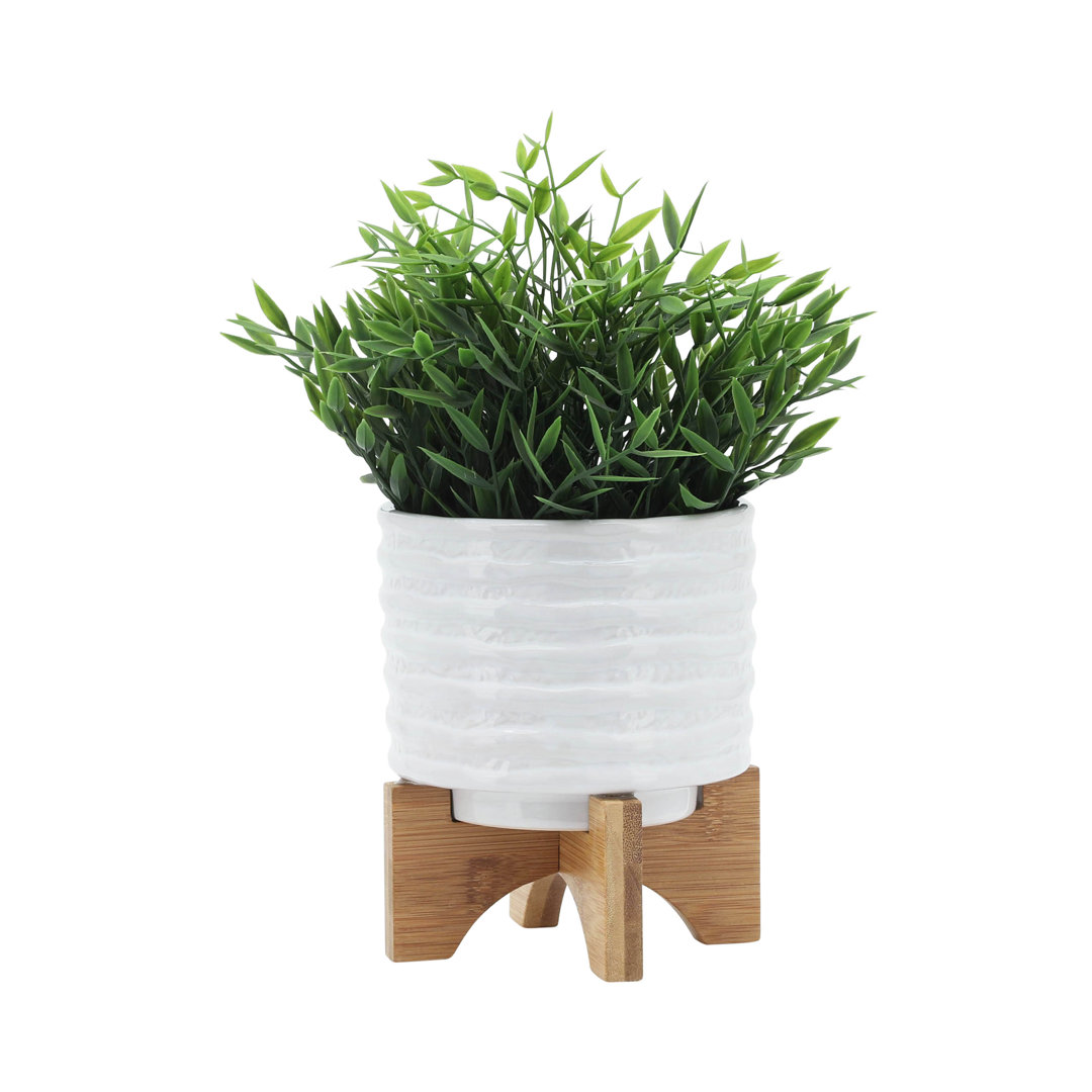 Modern Textured Ceramic Planter with Stand Indoor Outdoor